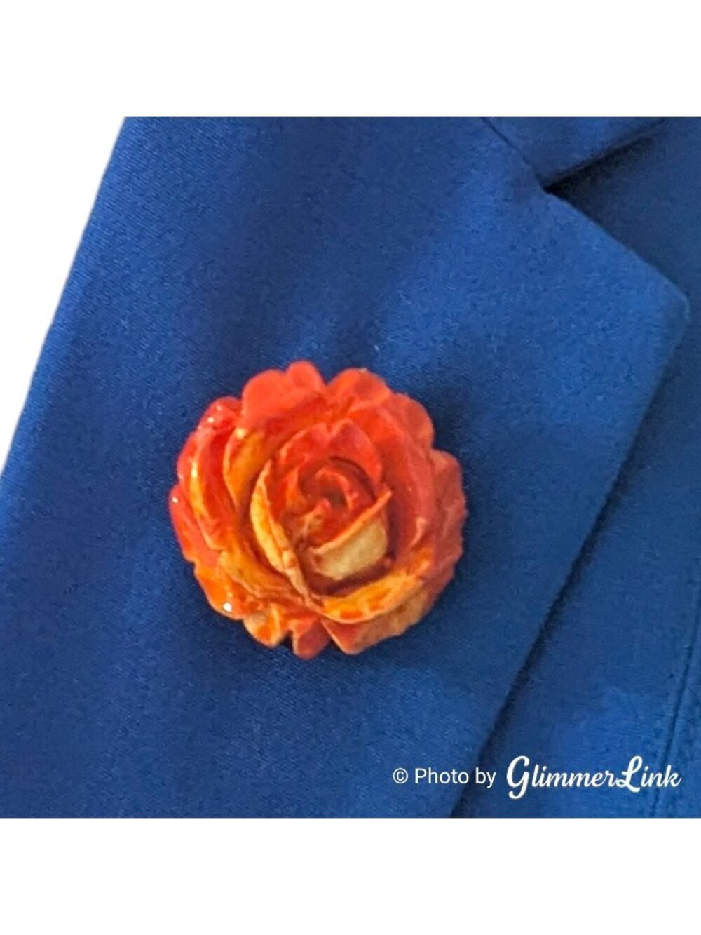 Vintage Carved Butterscotch Orange Rose Resin Brooch Pin